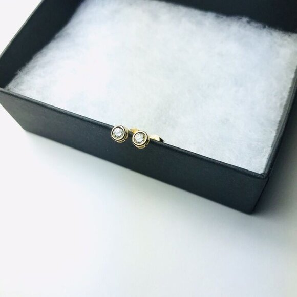 14k earrings gold stud earrings simple earrings minimalist earrings CZ earrings - Picture 4 of 8